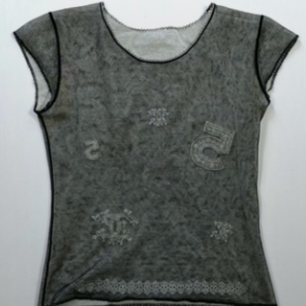 Chanel Black Cream Mesh Top T-shirt  6 38